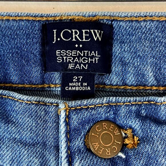 J Crew Jeans Women's 27 Blue Essential Straight Jean Button Fly Cut Off Fray Hem - Picture 5 of 8